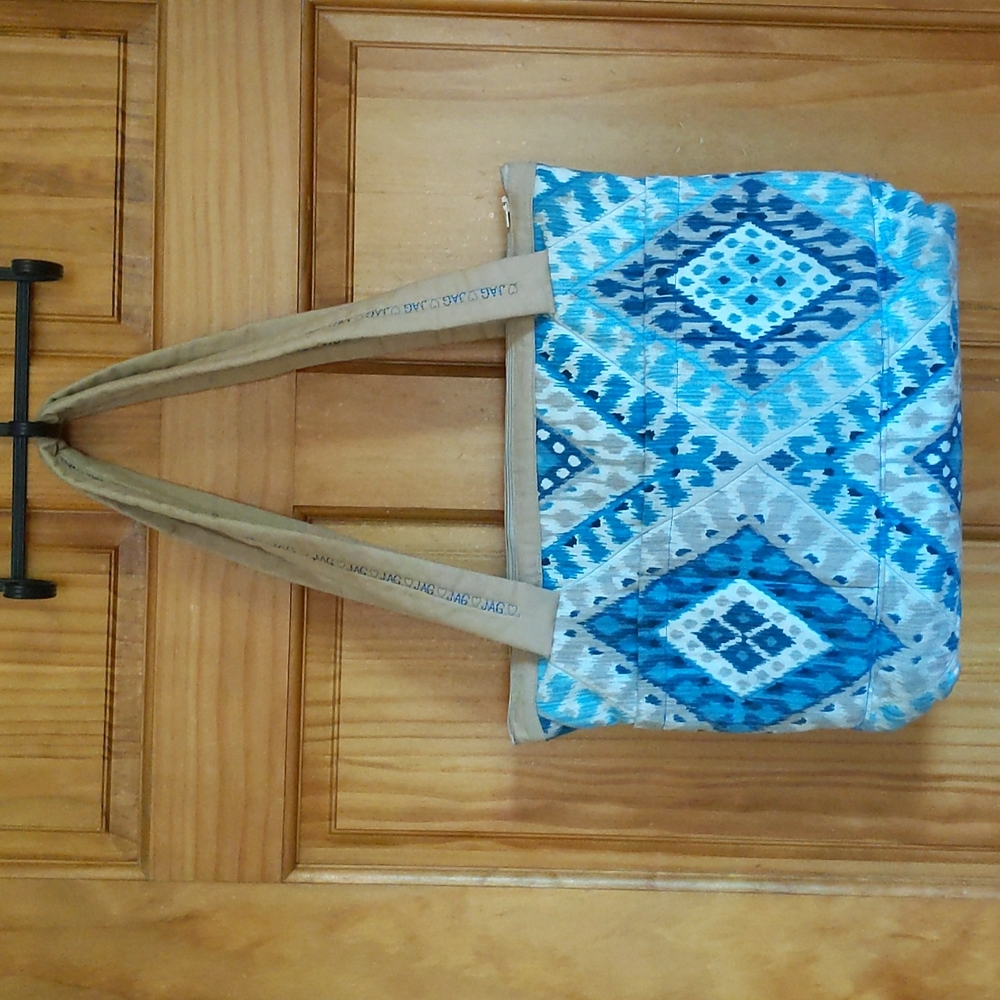 Homemade Waves Diamond Tote Beach Bag Blue Tan
